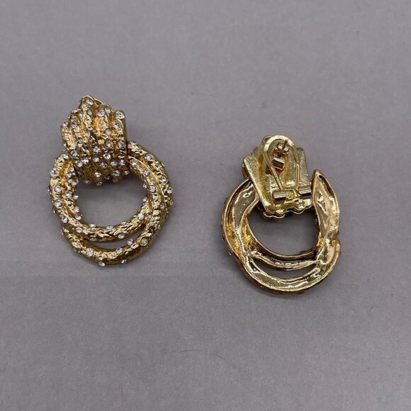 Geometric Twist Knot Design Rhinestone Crystal Embellished Earrings Gold Tone - Picture 5 of 6